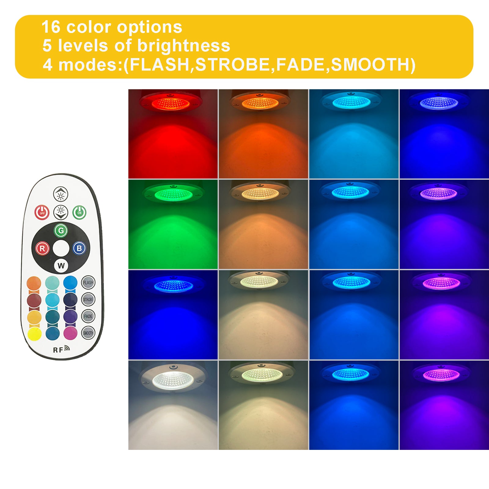 10 Pack RGBW LED Landscape Lights (5 Spike + 5 In-ground), 3W Low Voltage IP67 Waterproof Outdoor Lighting Kit with Remote Control, 16 Colors & 4 Modes Pathway Yard Garden Spotlights