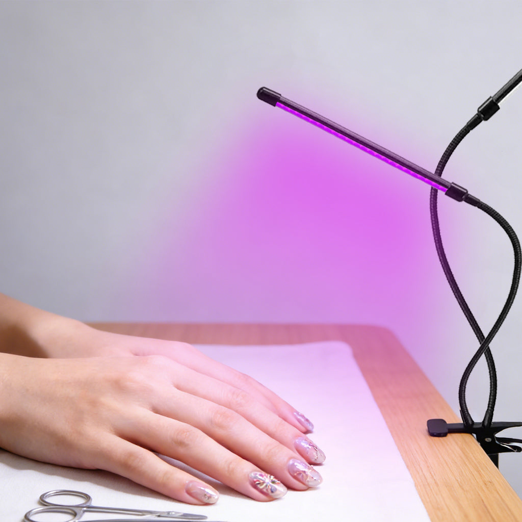 Dual Head UV LED Clip Lamp, UV Resin Curing Light & Natural White Desk Light, USB Powered 5V Dimmable Clamp Lamp with 3 Lighting Modes for Resin Crafts, DIY Curing & Desk Lighting