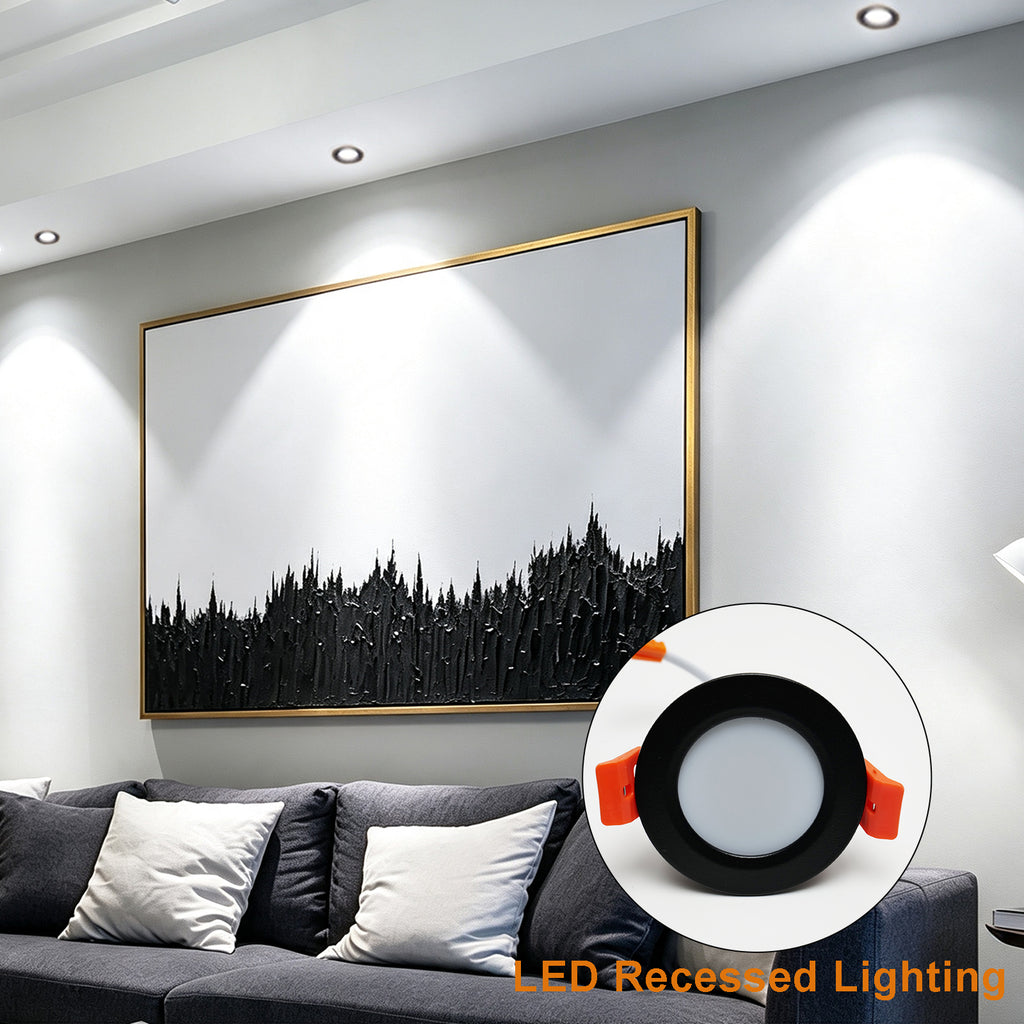 2 Inch LED Ceiling Downlight 4 Pack, 3W Black Flush Mount Wafer Light, 5000K Daylight White, CRI90+, Dimmable Canless Recessed Fixture with Junction Box for Bathroom, Garage, Laundry Room & Office