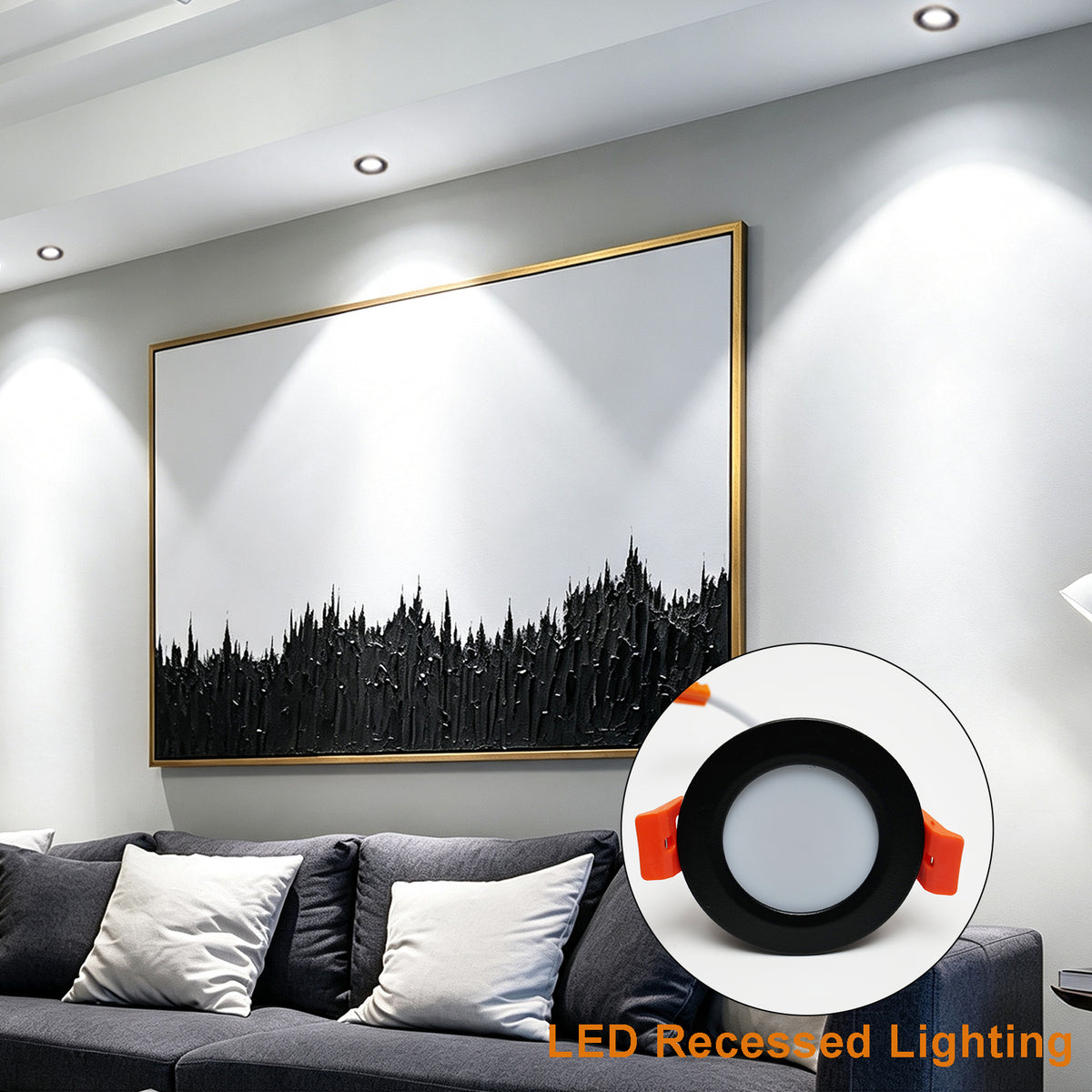 2 Inch LED Ceiling Downlight 4 Pack, 3W Black Flush Mount Wafer Light, 5000K Daylight White, CRI90+, Dimmable Canless Recessed Fixture with Junction Box for Bathroom, Garage, Laundry Room & Office