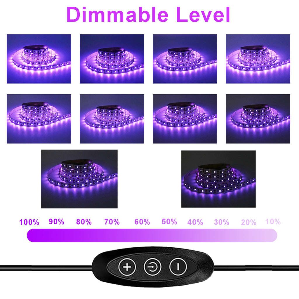 395nm UV Black Light LED Strip 6.6FT (2M), USB Powered Blacklight Strip, 120 LEDs High Brightness, Flexible & Cuttable, Glow in The Dark Lights for Room, Party, TV Backlight, Halloween Decor