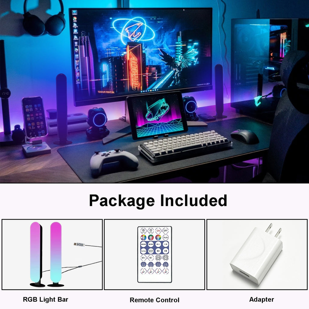Dual RGB Light Bar, USB Powered LED Ambient Lighting with APP & Remote Control, Smart Mood Light Bar with Music Sync for Gaming Desk, TV Backlight, Streaming Setup, Bedroom Decor