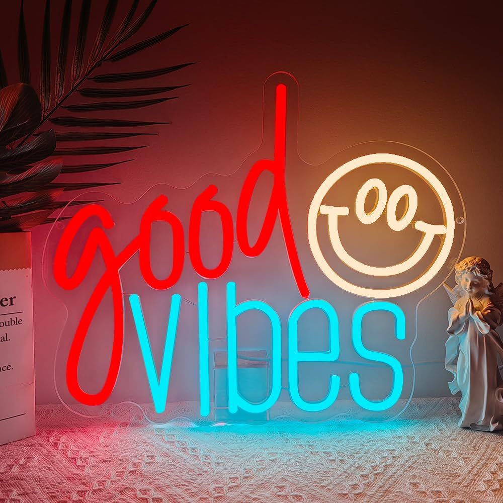 LED Neon Good Vibes Sign By USB - Adjustable Brightness With ON/Off Switch , Wall Decor LED Sign for Dormitory Home Atmosphere Decoration.36cm/14.2"x 30cm/11.8"