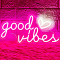 LED Neon Good Vibes Sign By USB - Adjustable Brightness With ON/Off Switch , Wall Decor LED Sign for Dormitory Home Atmosphere Decoration.40cm/15.7"x 20cm/7.9"