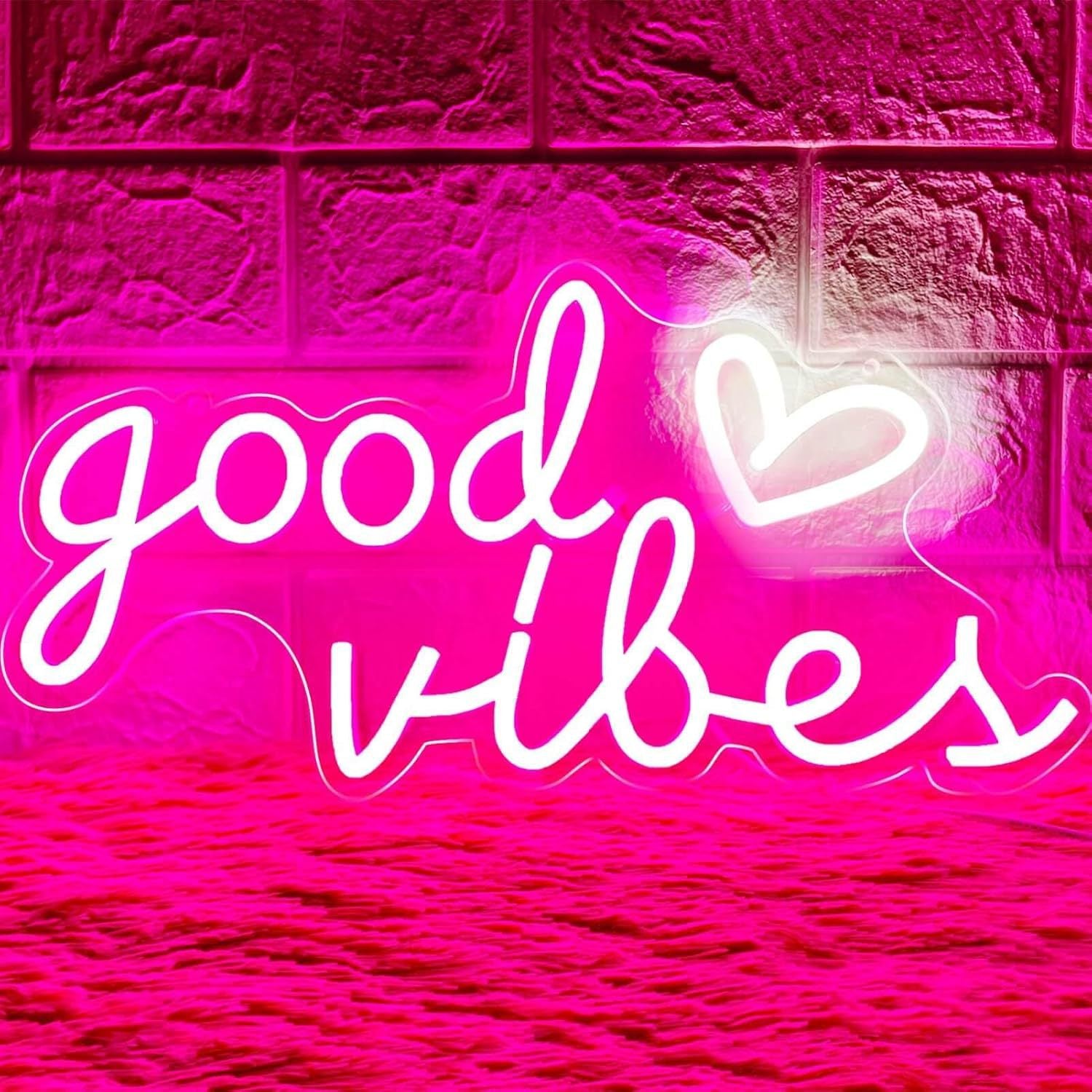 LED Neon Good Vibes Sign By USB - Adjustable Brightness With ON/Off Switch , Wall Decor LED Sign for Dormitory Home Atmosphere Decoration.40cm/15.7"x 20cm/7.9"