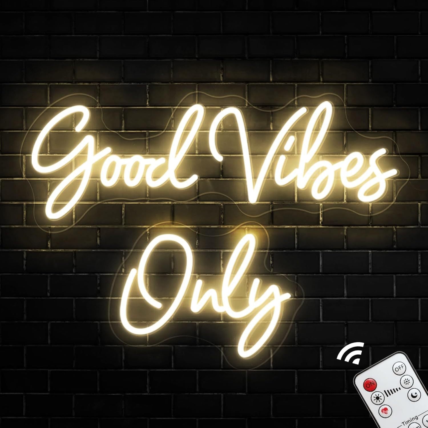 LED Neon Good Vibes Sign 2 in 1 By USB - Adjustable Brightness With ON/Off Switch , Wall Decor LED Sign for Dormitory Home Atmosphere Decoration.16"x 5.7"/8"x6"
