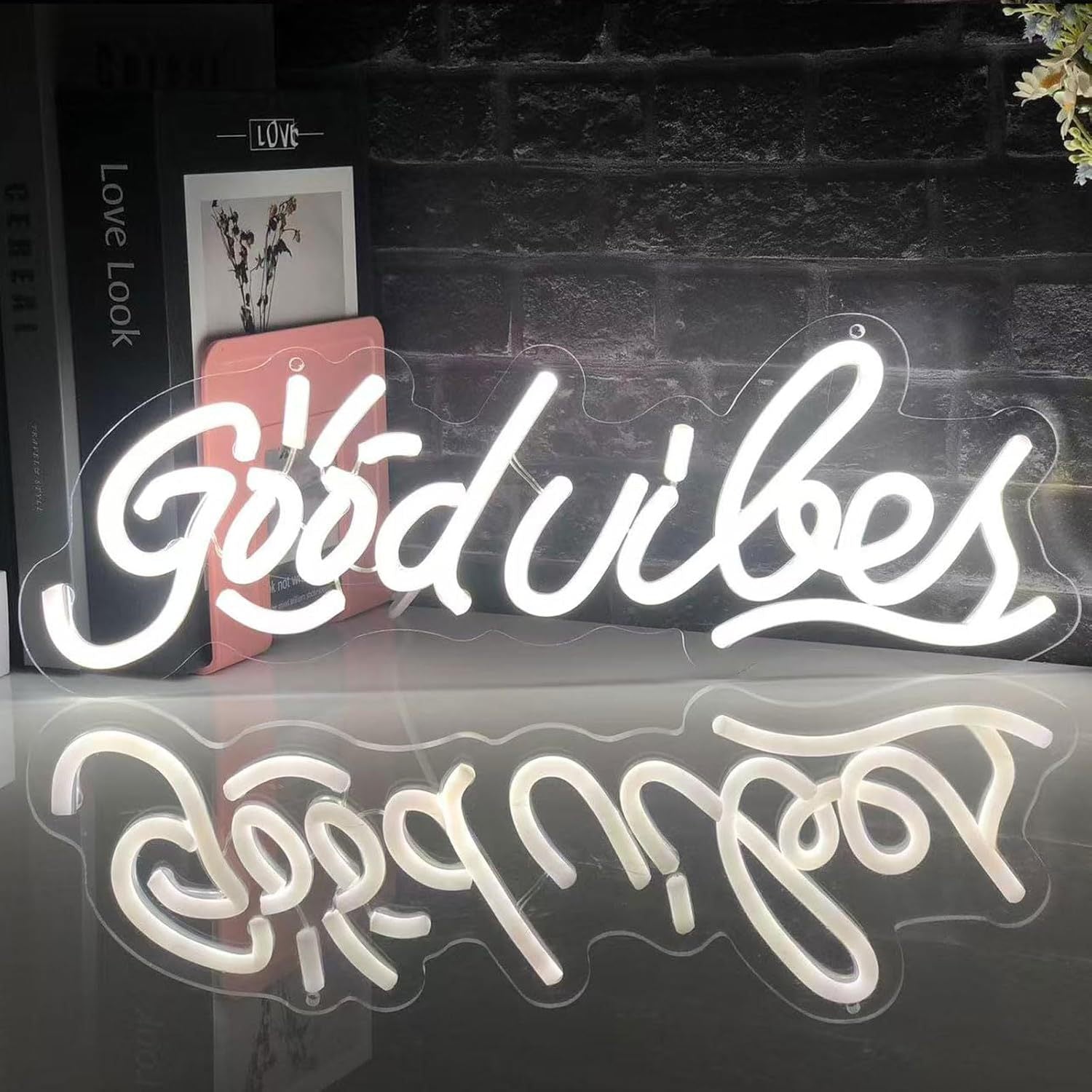 LED Neon Good Vibes Sign By USB - Adjustable Brightness With ON/Off Switch , Wall Decor LED Sign for Dormitory Home Atmosphere Decoration.41cm/16"x 15.2cm/6"