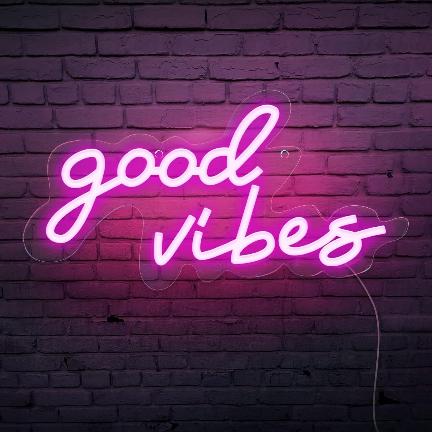 LED Neon Good Vibes Sign By USB - Adjustable Brightness With ON/Off Switch , Wall Decor LED Sign for Dormitory Home Atmosphere Decoration.41cm/16"x 21cm/8"