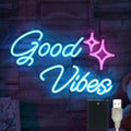 LED Neon Good Vibes Sign By USB - Adjustable Brightness With ON/Off Switch , Wall Decor LED Sign for Dormitory Home Atmosphere Decoration.41cm/16"x 25.4cm/10"