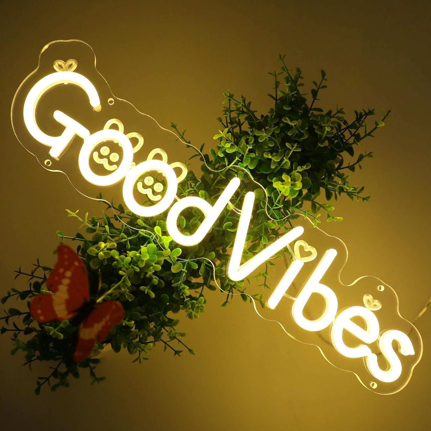 LED Neon Good Vibes Sign By USB - Adjustable Brightness With ON/Off Switch , Wall Decor LED Sign for Dormitory Home Atmosphere Decoration.42cm/16.5"x 11cm/4.3"