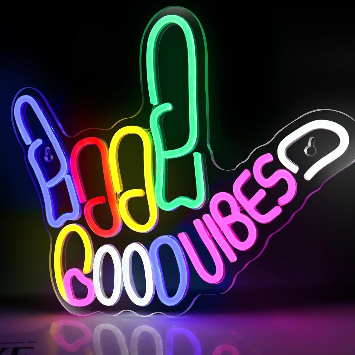 LED Neon Good Vibes Sign By USB - Adjustable Brightness With ON/Off Switch , Wall Decor LED Sign for Dormitory Home Atmosphere Decoration.43cm/16.9"x 33cm/13"