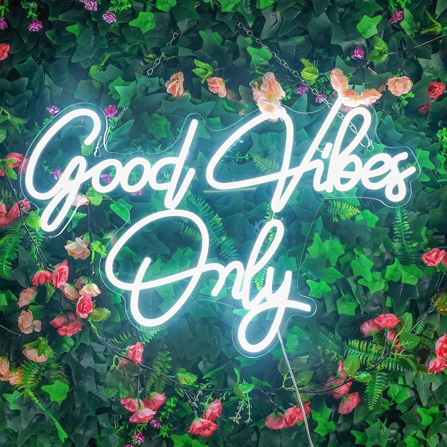 LED Neon Good Vibes Sign By USB - Adjustable Brightness With ON/Off Switch , Wall Decor LED Sign for Bar Decoration.55cm/21.65"x 36cm/14.17"
