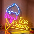 LED Neon Ice Cream Sign By USB - Adjustable Brightness with ON/Off Switch , Wall Decor LED Sign for Shopping malls, Supermarkets, Cold Drink Shops, etc.,34cm/13.4"x 32cm/13"