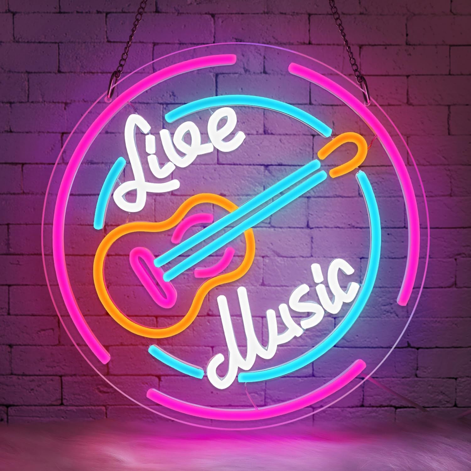 LED Neon LIVE MUSIC Sign By USB - Adjustable Brightness With ON/Off Switch , Wall Decor LED Sign for Bar Stage Atmosphere Decorative.33cm/13"x 33cm/13"