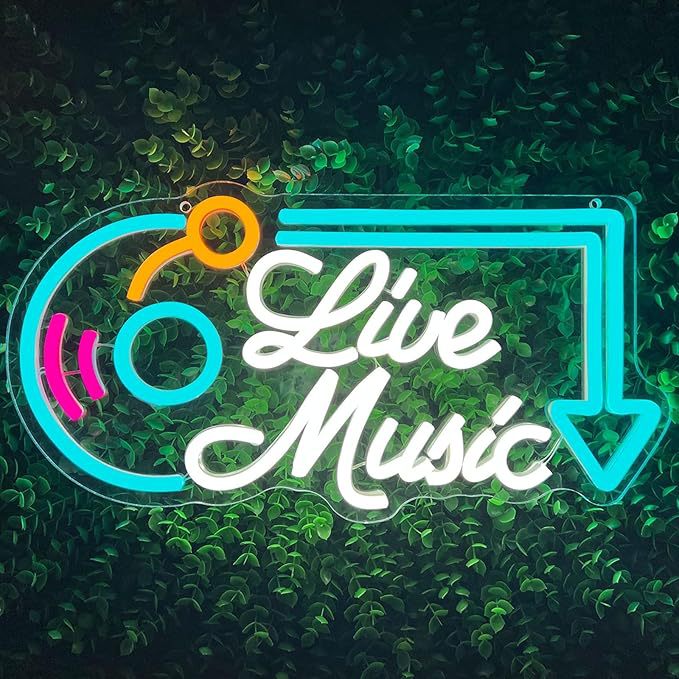 LED Neon LIVE MUSIC Sign By USB - Adjustable Brightness With ON/Off Switch , Wall Decor LED Sign for Bar Stage Atmosphere Decorative.38cm/14.96"x 20cm/7.87"