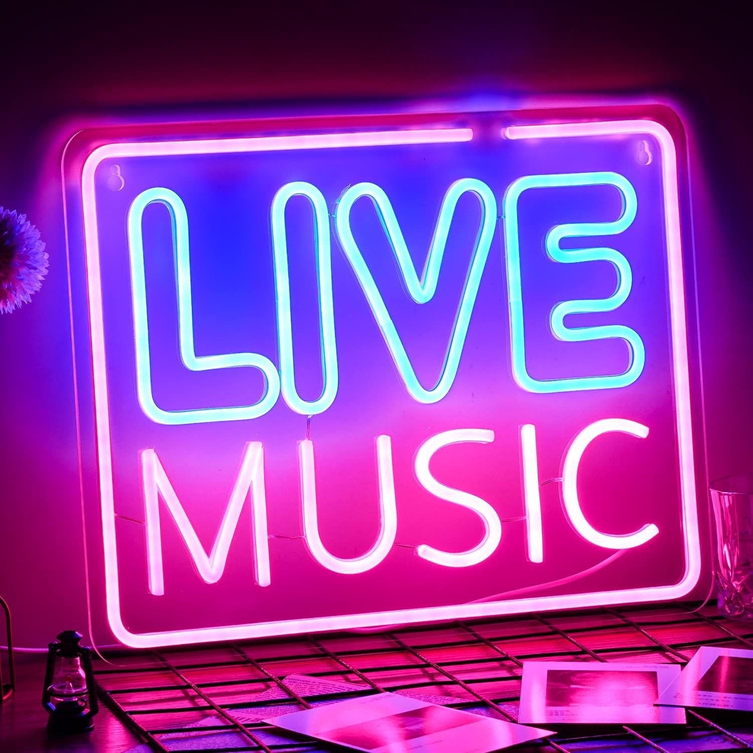 LED Neon LIVE MUSIC Sign By USB - Adjustable Brightness With ON/Off Switch , Wall Decor LED Sign for Bar Stage Atmosphere Decorative.40cm/15.6"x 32cm/12.6"