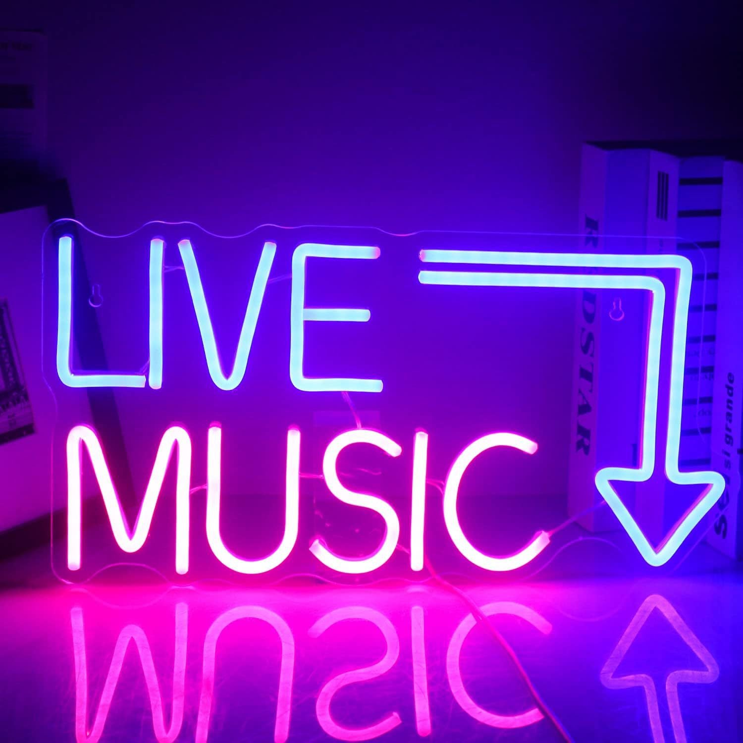 LED Neon LIVE MUSIC Sign By USB - Adjustable Brightness With ON/Off Switch , Wall Decor LED Sign for Bar Stage Atmosphere Decorative.42cm/16.5"x 22cm/8.7"
