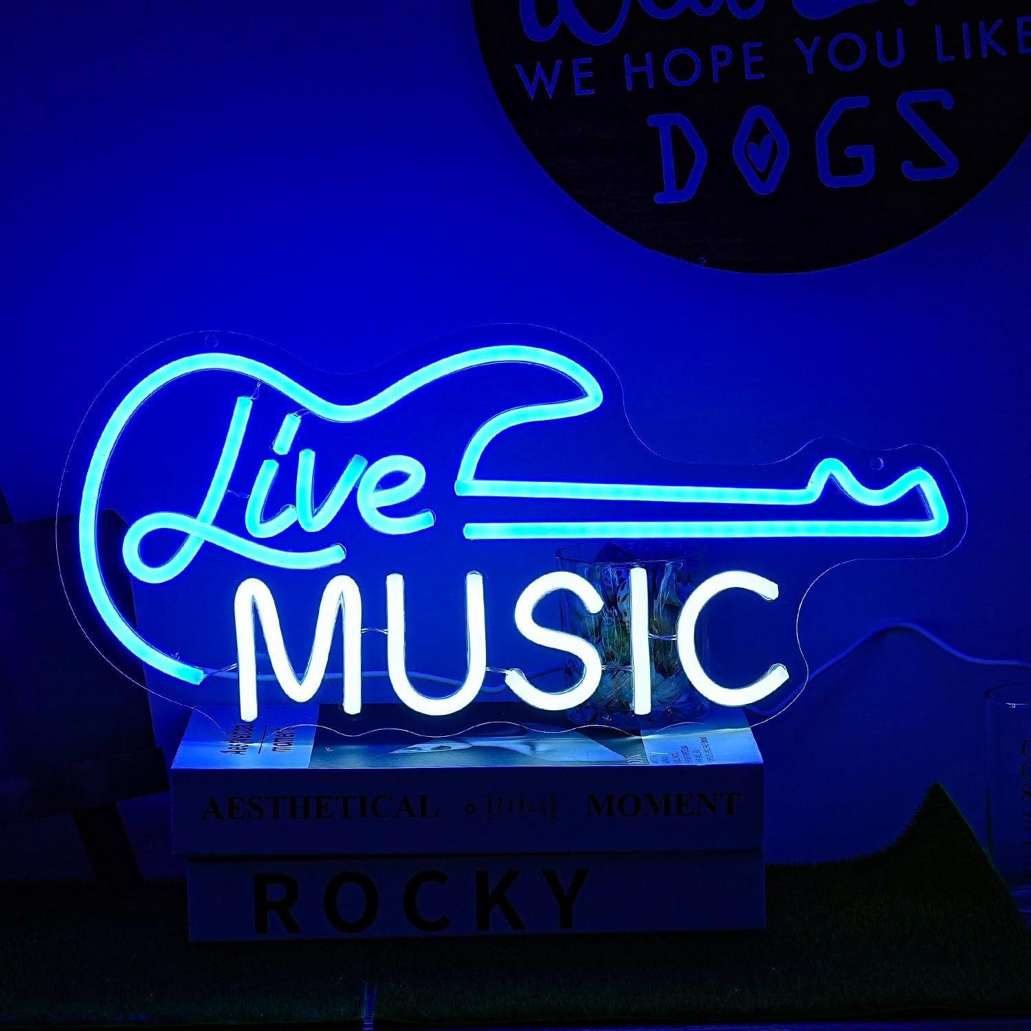 LED Neon LIVE MUSIC Sign By USB - Adjustable Brightness With ON/Off Switch , Wall Decor LED Sign for Bar Stage Atmosphere Decorative.42cm/16.5"x 23cm/9.1"