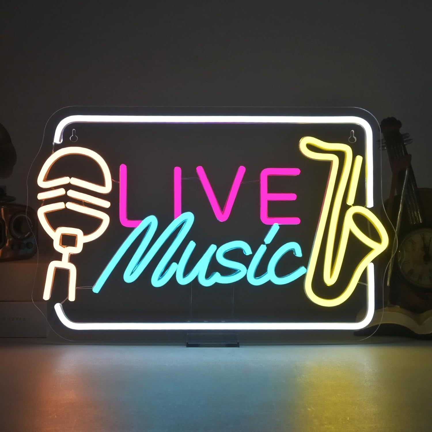 LED Neon LIVE MUSIC Sign By USB - Adjustable Brightness With ON/Off Switch , Wall Decor LED Sign for Bar Stage Atmosphere Decorative.42cm/16.5"x 26cm/10.2"