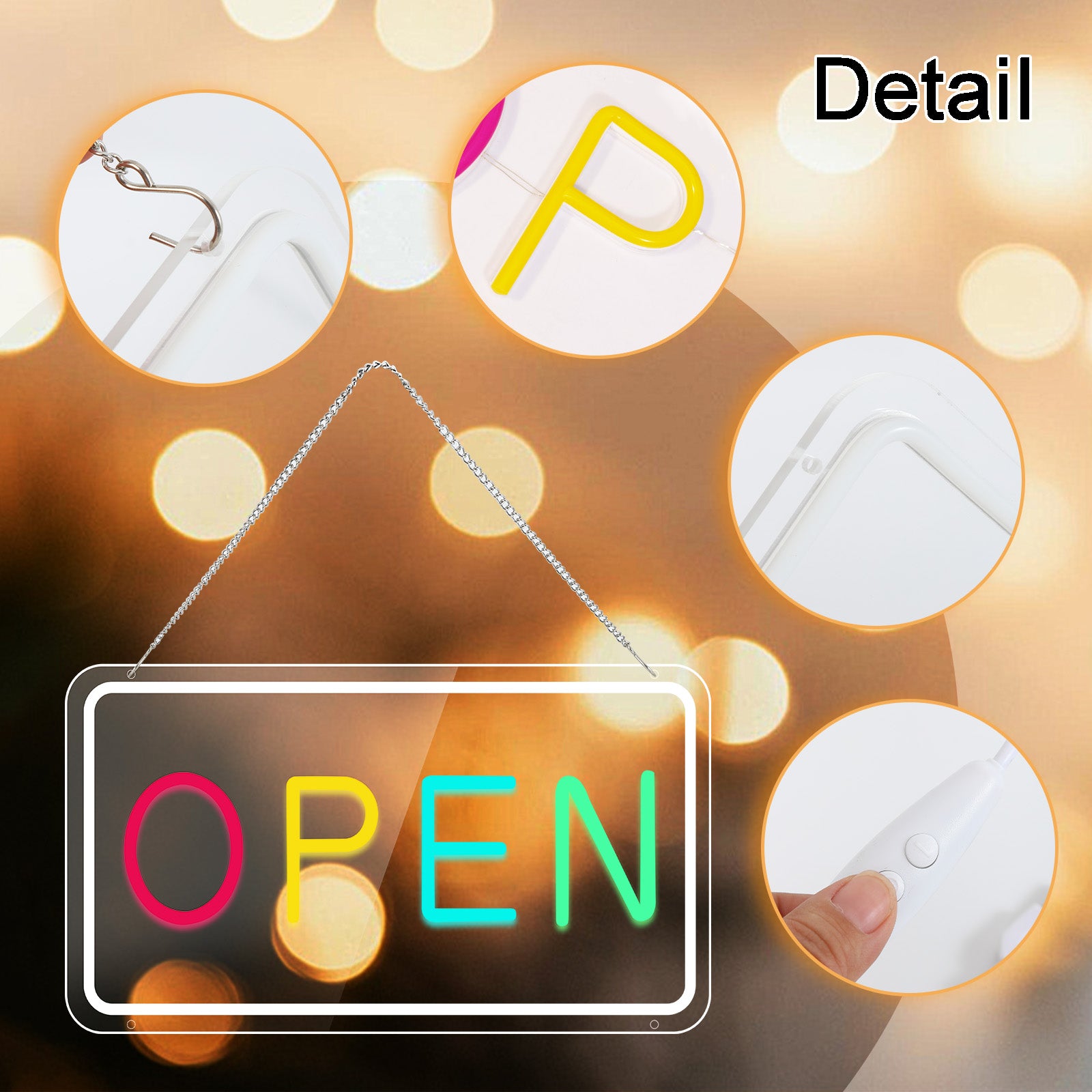 Neon Open Signs for Business,Adjustable Brightness Open Signs with ON/OFF Switch for Stores,Coffee Shop,Flower shop, Hotel,Bars,Window etc,four colors, 16x9in