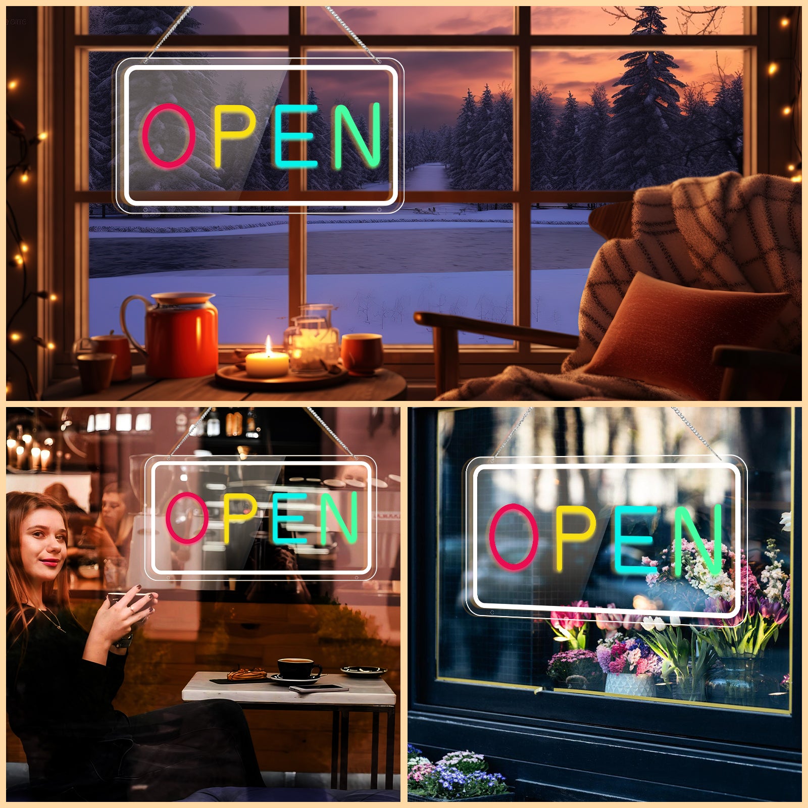 Neon Open Signs for Business,Adjustable Brightness Open Signs with ON/OFF Switch for Stores,Coffee Shop,Flower shop, Hotel,Bars,Window etc,four colors, 16x9in