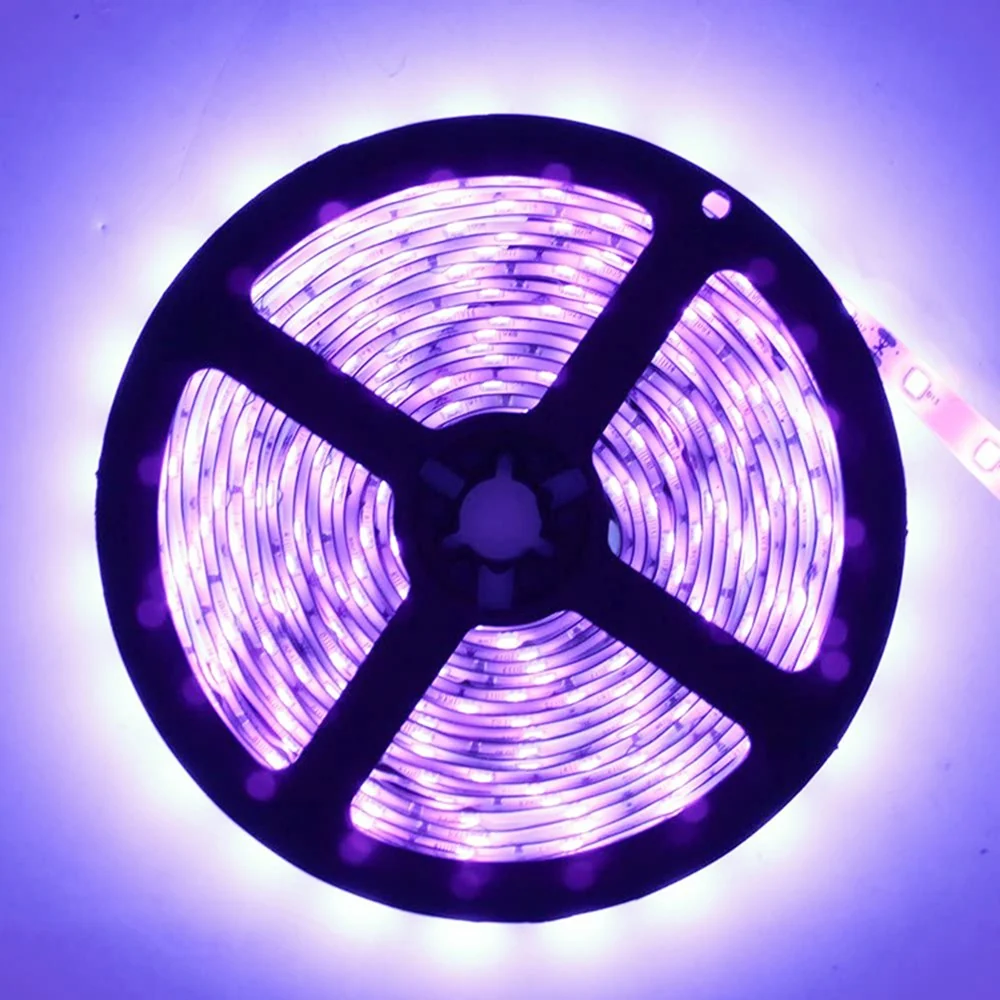 380–385nm UV LED Strip Light, SMD5050 60LEDs/m 5m Flexible Ultraviolet Strip for Curing & Decor