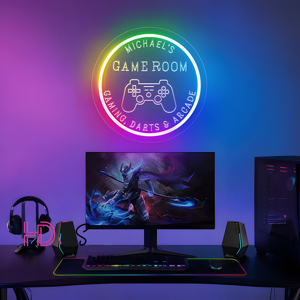 LED Games Multicolor Neon Sign RGB Decorative Lights ,adjustable brightness, with switch,suitable for eSports games,33cm/12.99"*33cm/12.99"