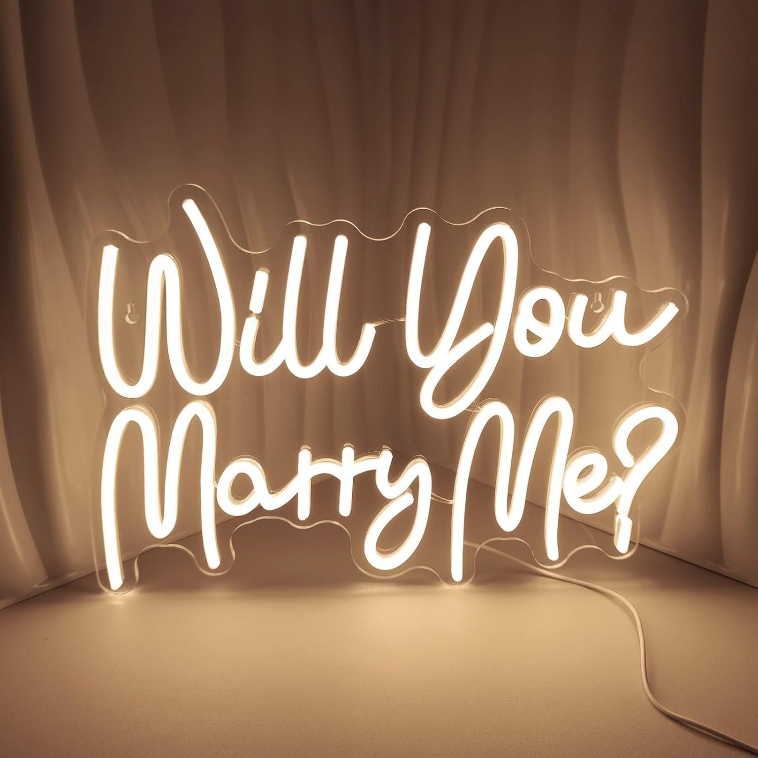 Monochrome neon will you marry me sign with switch and USB interface, Suitable for wedding party,42cm/16.5"*29cm/11.4"