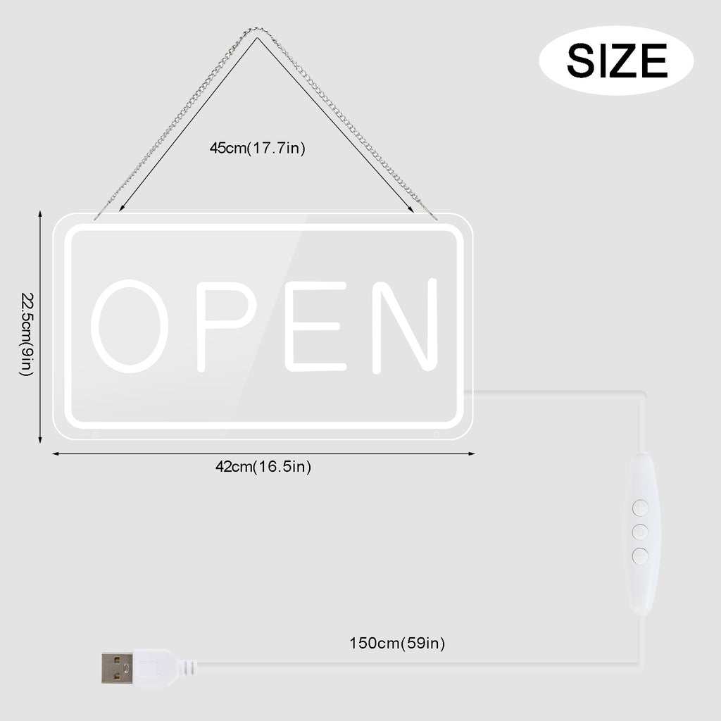 LED Open Signs for Business by USB ，Adjustable Brightness Open Signs with ON/OFF Switch for Stores, Coffee Shop,Flower shop, Hotel,Bars, Window etc,16x9in,Warm White(Outside Edge Cool White)