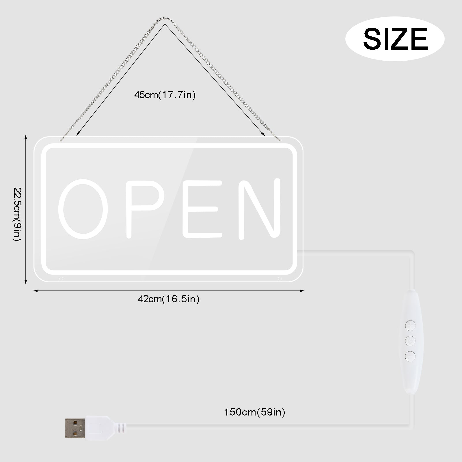 LED Open Signs for Business by USB ，Adjustable Brightness Open Signs with ON/OFF Switch for Stores, Coffee Shop,Flower shop, Hotel,Bars, Window etc,16x9in,Warm White(Outside Edge Cool White)